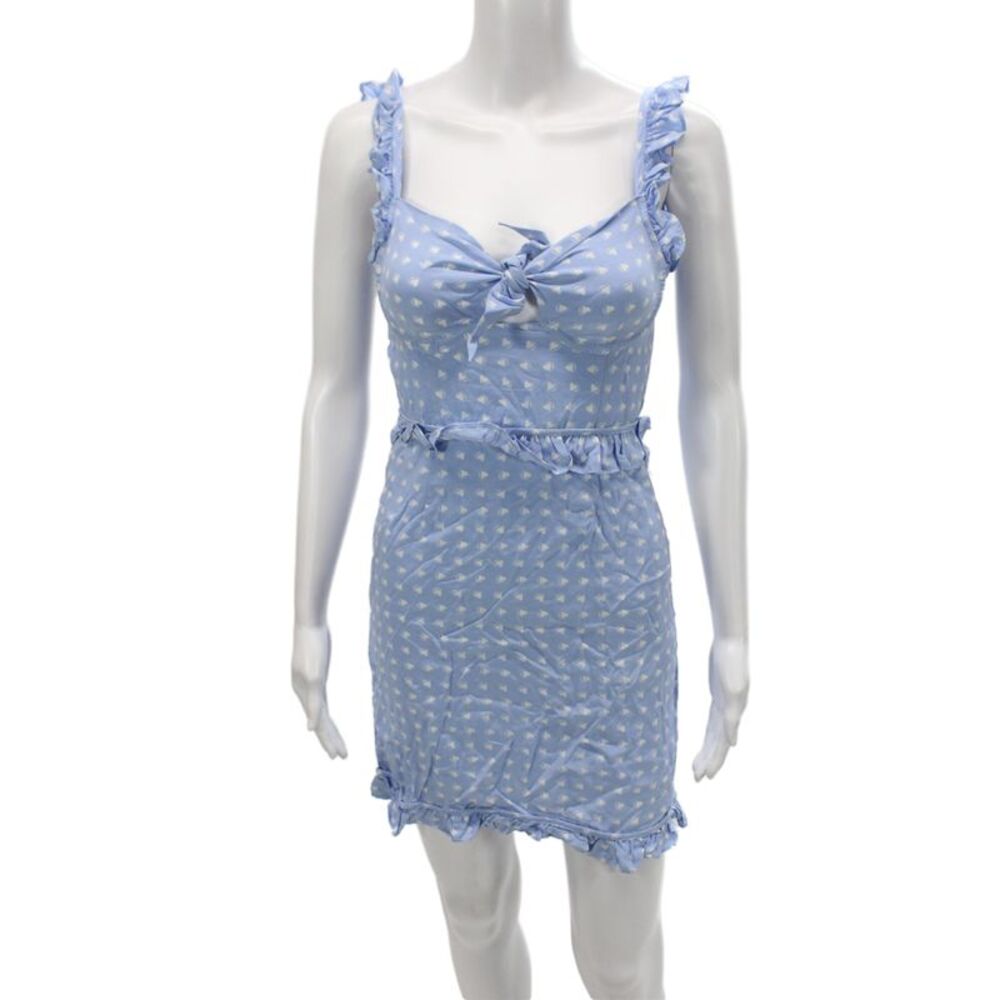 For Love & Lemons Womens Light Blue Mini Dress Mock Neck Size XS